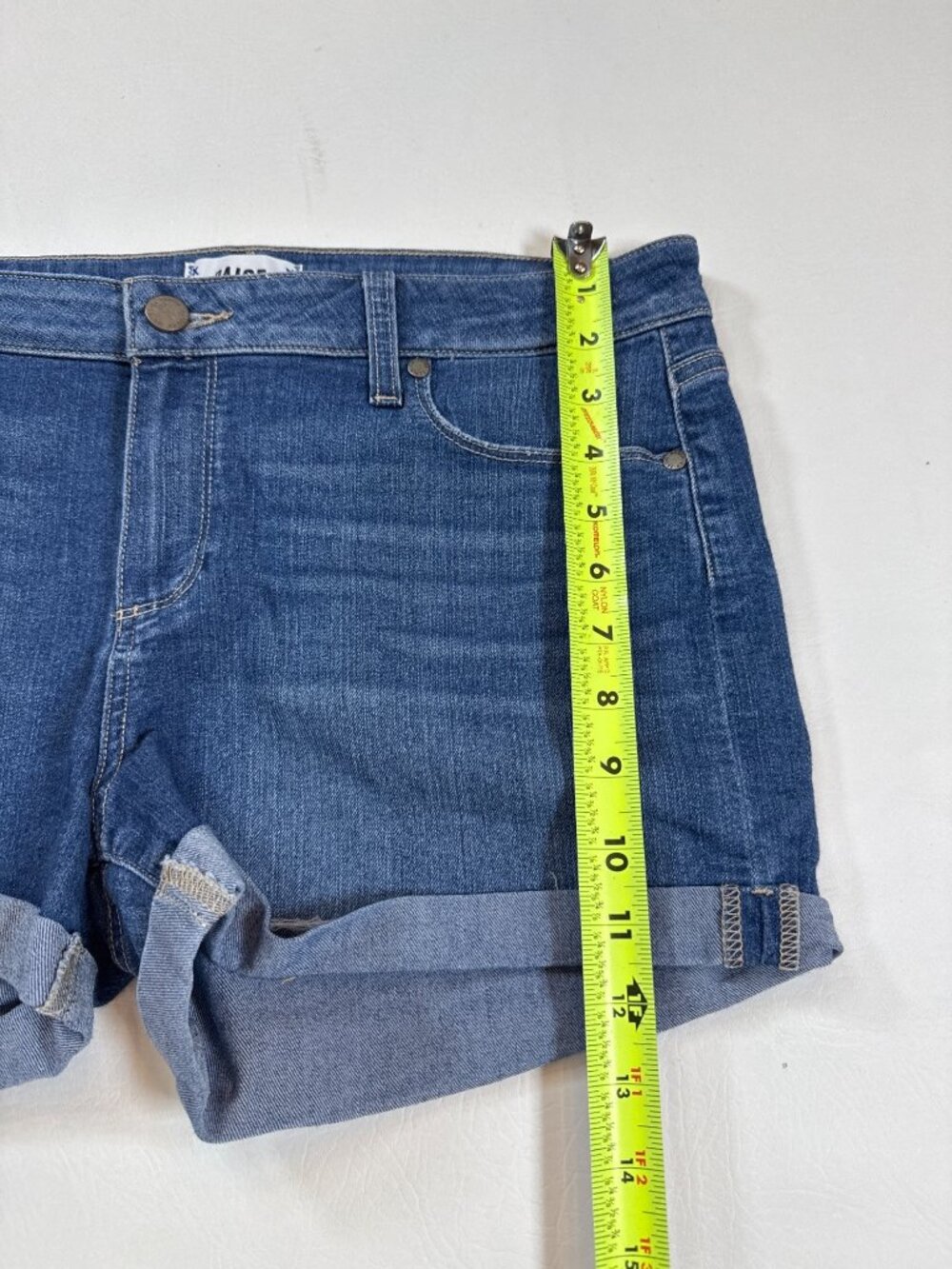 Paige Jimmy Jimmy Rolled Denim Shorts Womens Size 29 Mid Rise Blue Stretch - Picture 3 of 8